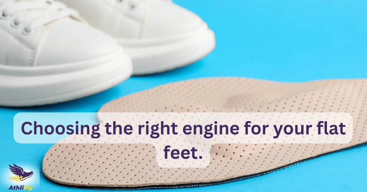 Close up of running shoe sole showing arch support for flat feet.
