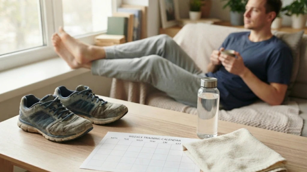 Rest and recovery days in a Couch to 5K schedule Running shoes and a weekly training calendar representing rest days in a beginner running plan