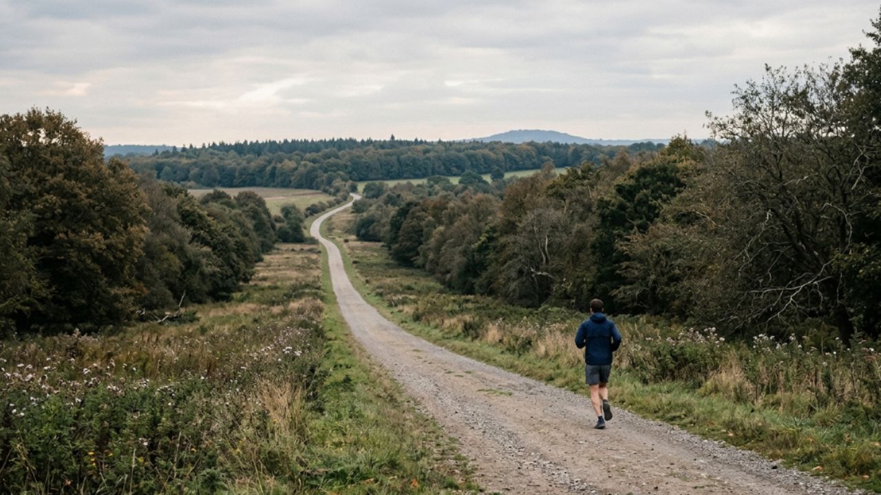 How tissue adaptation lags behind cardiovascular fitness Runner seen from a distance on a long park path illustrating gradual tissue adaptation